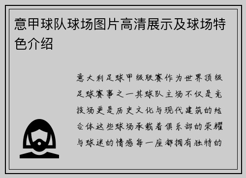 意甲球队球场图片高清展示及球场特色介绍