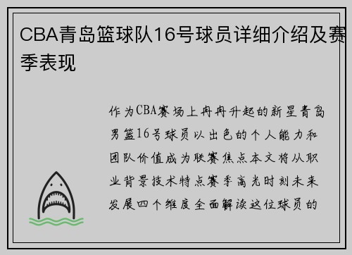 CBA青岛篮球队16号球员详细介绍及赛季表现